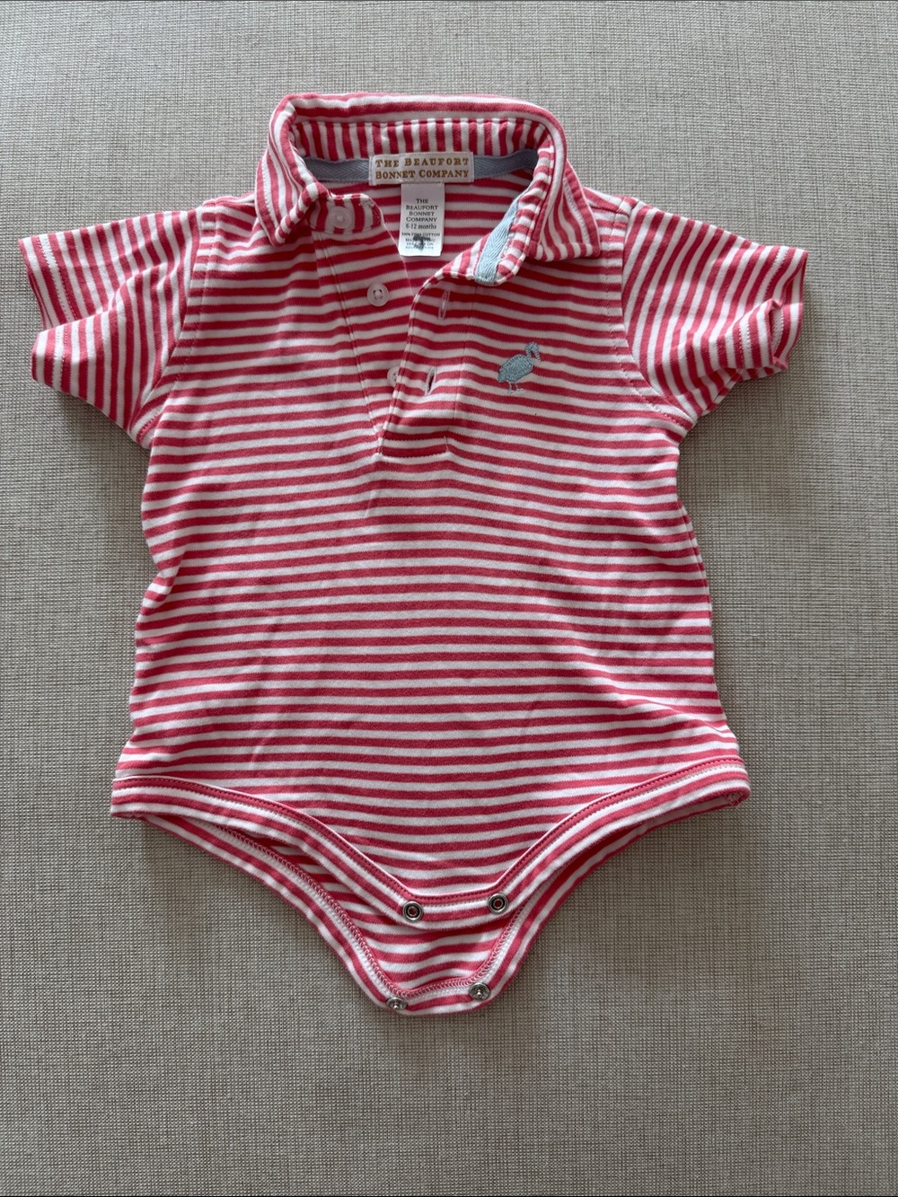 The Beaufort Bonnet Company Coral and White Striped Polo One-Piece